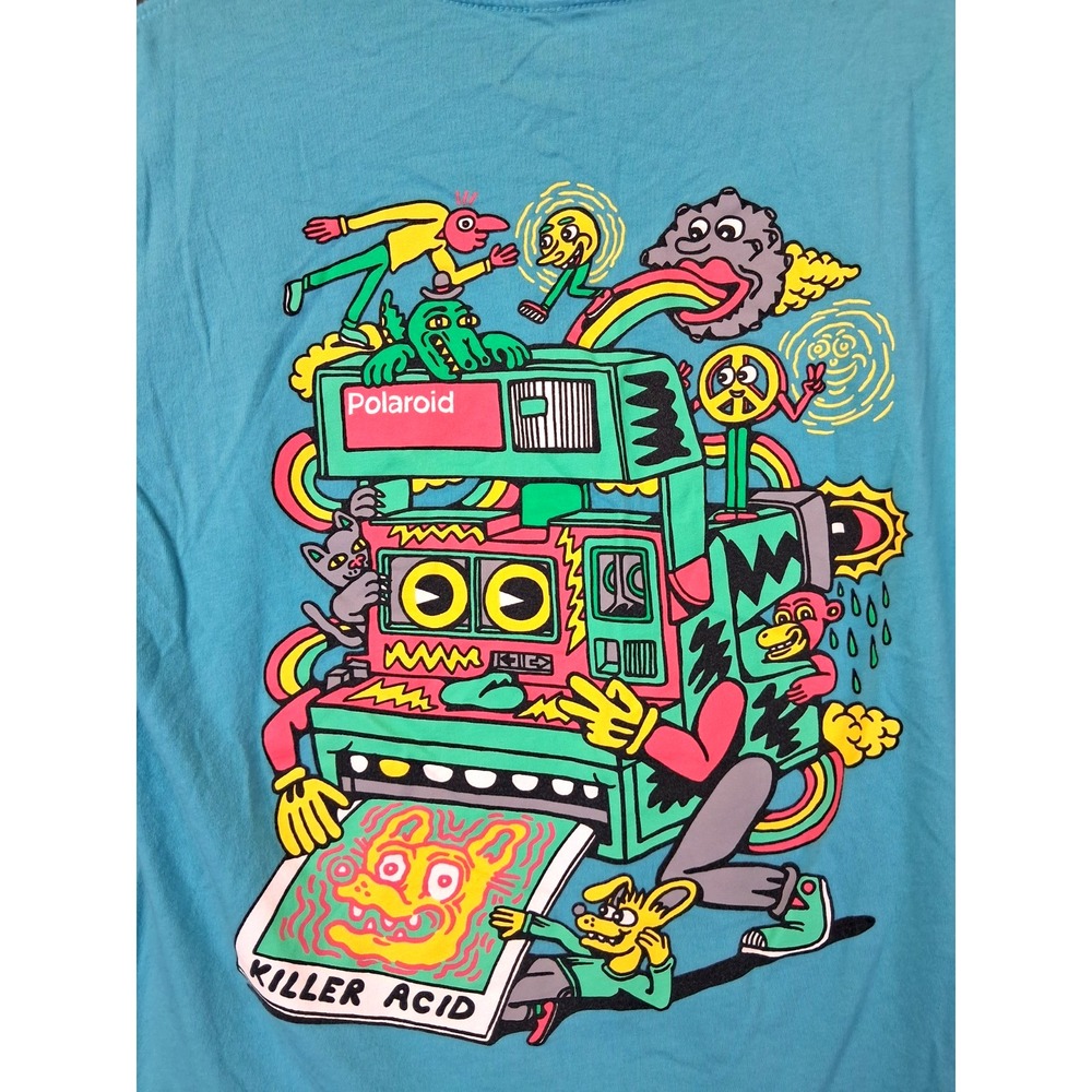 Killer Acid X Polaroid Adult Shirt S Blue Cotton Eclectic Trippy Groovy Rave